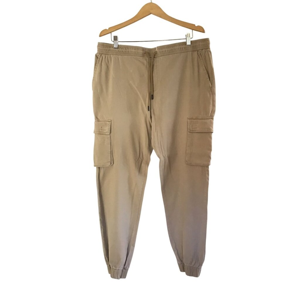 AND NOW THIS-MENS KHAKI ELASTIC WAIST TAPPER LEG SIDE POCKET CARGO PANTS SIZE XL